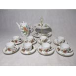 A Royal Worcester "Evesham" part coffee set including a coffee pot, cake stand and eight cups &