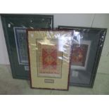 Three framed miniature "carpets"