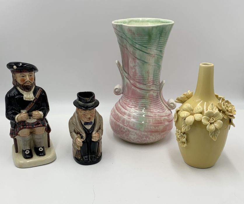 A small collection of ceramics including Royal Doulton Winston Churchill jug, Sylvac vase etc.