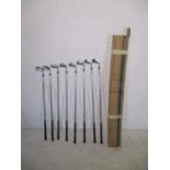 A set of custom made Mizuno MP-37 irons including irons 3 to 9 & pitching wedge, with original box.