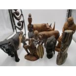 A collection of carved wooden ornaments.