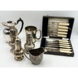 A collection of mainly silver plated items including a jug by Watherston - Pall Mall East awarded at