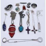 A collection of 925 silver pendants and chains etc.