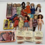 A collection of various vintage small dolls including a Mary Quant Daisy doll outfit, Caledonia Girl