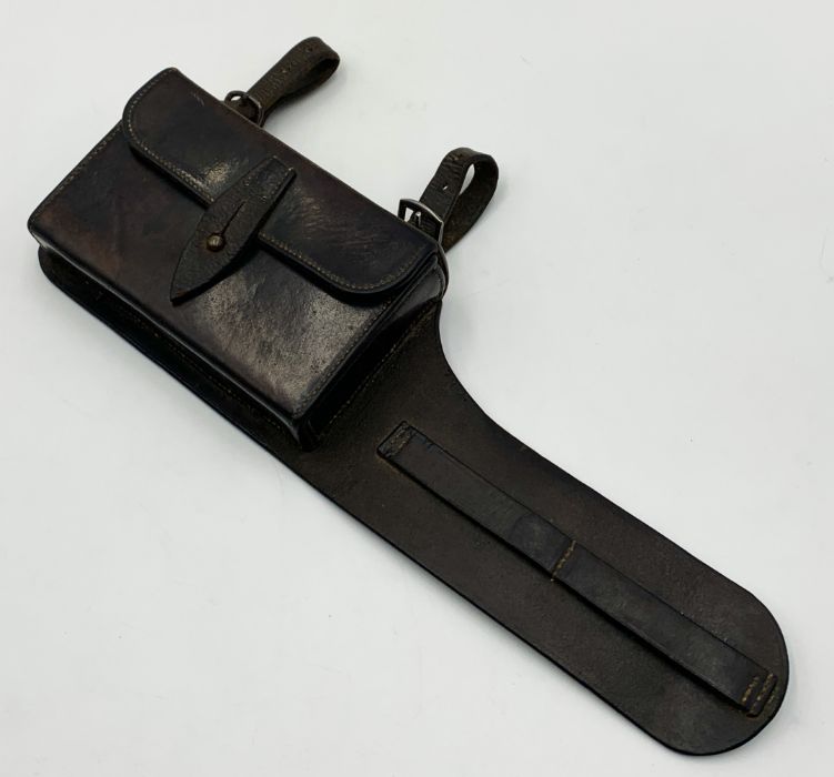 A war era leather pouch with fitted metal box designed to attach to a belt. Marked for The Army & - Bild 2 aus 7