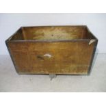 A wooden industrial trolley with metal edging from Axminster Carpets - Length 122cm, depth 63cm,