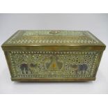 An Indian brass lidded casket with pierced and engraved decoration