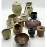 A collection of studio pottery including Vera Tollow glazed dish etc.