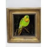 A Mintons tile hand painted with a budgerigar