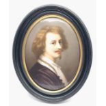 After Van Dyck, a framed portrait of a gentleman on oval porcelain plaque