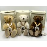 Three boxed Steiff bears commemorating 150 years of Margarete Steiff. Three different colour, gold