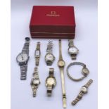 A ladies Omega De Ville wristwatch along with a collection of other watches including a 9ct gold
