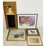 A small collection of pictures including a Colman's Mustard W G Grace chalkboard, watercolour etc.