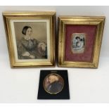 A miniature portrait of a gentleman along with a watercolour of a lady and a miniature of a girl