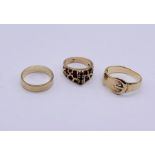 Three 9ct gold rings, total weight 12.6g