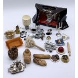 A collection of various Dolls House accessories including tea sets, kitchen goods, lamp, baskets