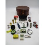 A collection of interesting items including compasses, whistles, Dinky and Lesney sports cars, Royal