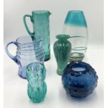 A small collection of art glass including Guernsey glassware