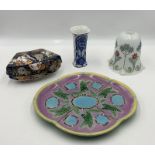 A collection of china and glass including Oriental lidded dish with character mark to base, a