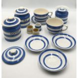 A collection of Cornish Ware and other similar blue and white china.