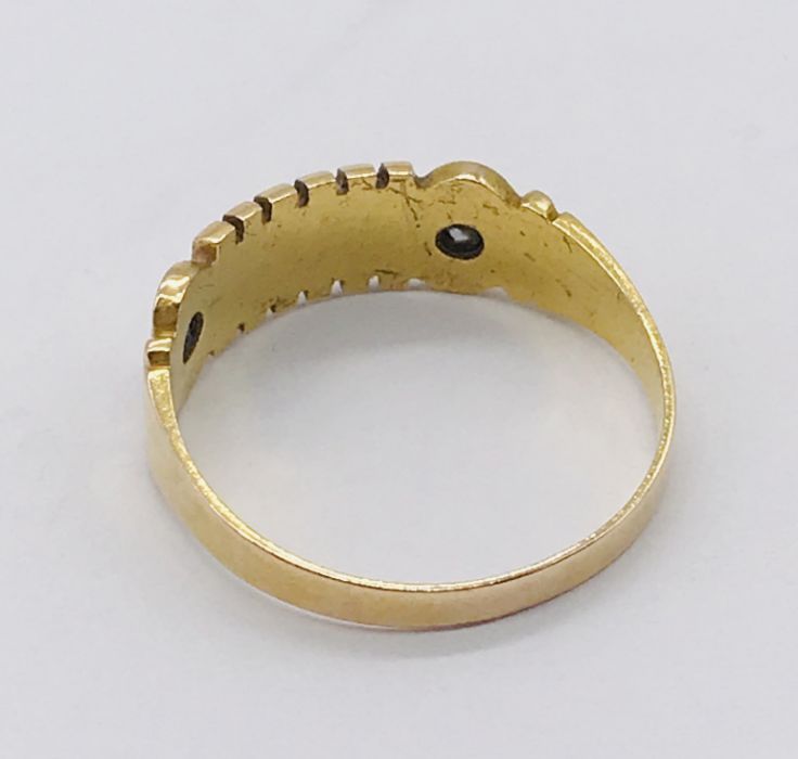 A Victorian 15ct gold ring set with sapphires and seed pearls, total weight 2.4g - Image 3 of 3