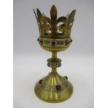 A Victorian Gothic revival goblet style holder set with cabochon turquoise etc. 13.5cm height