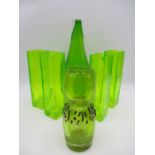 A Castellani art glass bubble vase along with one other and four 'Uranium' glass vases