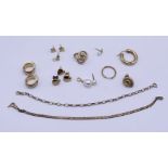 A collection of 9ct gold, mainly earrings (some unmarked), total weight 11.6g