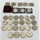 A collection of thirty mixed commemorative crowns and a 1951 boxed Festival of Britain crown