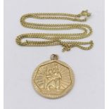 A large 9ct gold St Christopher along with a 9ct gold chain (A/F), total weight 5.2g