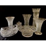 A collection of cut glass including vases, bowls etc