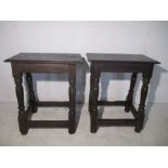 A near pair of 19th Century joint stools in the 17th Century style