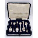 A cased set of hallmarked silver coffee spoons