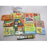 A collection of 1960/1970's children's games including Flip Frog, Picture Cubes, Lotto, Chad