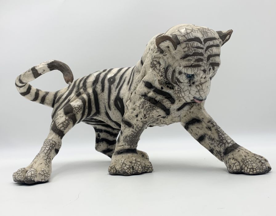 A Raku pottery model of a tiger signed K Rudge - Image 2 of 4