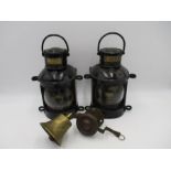 A near pair of Alfred F.Genton Ltd "Overtaking" ships lanterns, along with a servants bell
