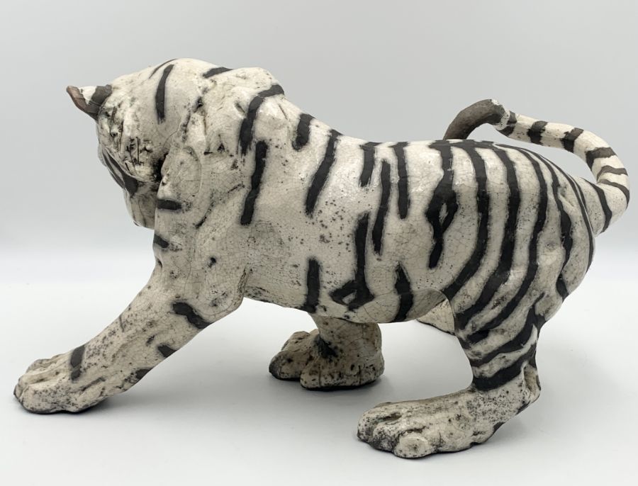 A Raku pottery model of a tiger signed K Rudge - Image 3 of 4