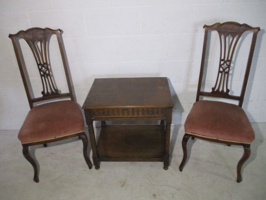 A pair of Queen Anne Style chairs plus a hall table