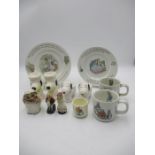 A miscellaneous china assortment including Wedgwood Peter Rabbit, Royal Albert Miss Tiggywinkle
