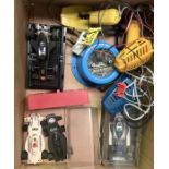 Vintage Scalextric cars, controllers and power pack. A/F