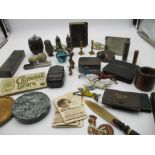 A collection of miscellaneous items including a Murano lighter and metal ware.