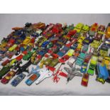 A collection of various play worn die-cast vehicles including Matchbox, Corgi, Hot Wheels etc
