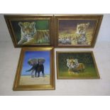 Oil on canvas of a tiger signed R Chadwick '93 along with two Stephen Gayford Giclee prints "Young