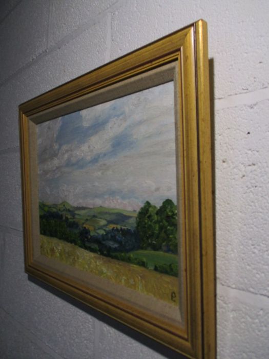 A framed oil painting of a countryside scene - overall size 39cm x 49cm - Image 8 of 9