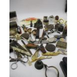 An assortment of miscellaneous metal ware, coins etc