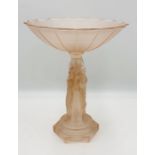 An Art Deco pink frosted glass centrepiece