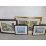 An L S Lowry print along with three other decorative prints