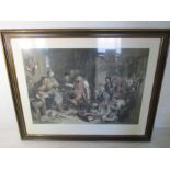 A large framed coloured engraving 'Weighing the Deer' after the painting by F. Tayler, Published