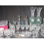 A collection of cut glass including Thomas Webb, Waterford Crystal, Royal Albert.