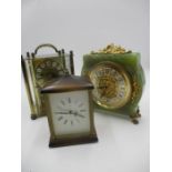 Three clocks, including a Smiths 8 day clock, a green onyx clock by Elsinor and an Acctim Quartz